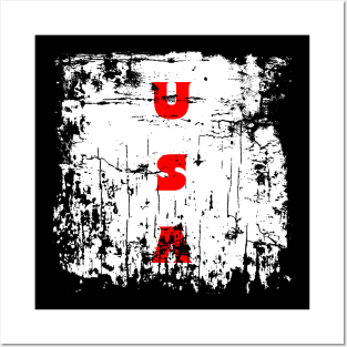 USA Faded Initials Posters and Art